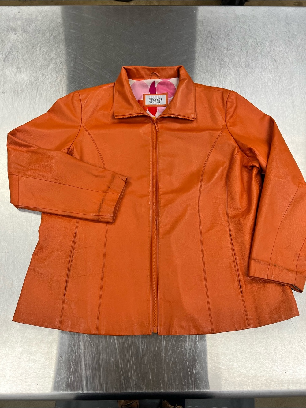 Wilsons Maxima 90’s Vintage Orange Zip-Front Women's Leather Jacket Women’s 1X
